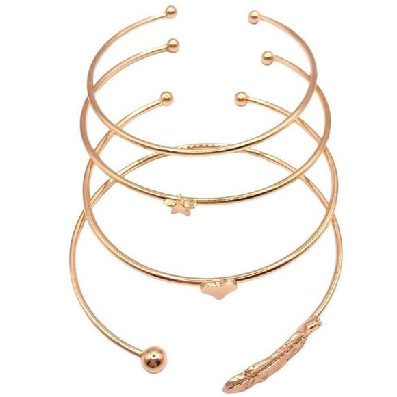 New Women’s Gold set of 4 stackable cuff bracelets - Picture 1 of 3
